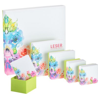 0140 FLOWER - Kartonschachteln mit Schaumstoffeinlage - mit floralem Farbmuster