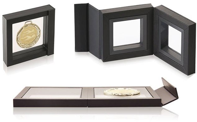 Floating frame packaging for sports medals