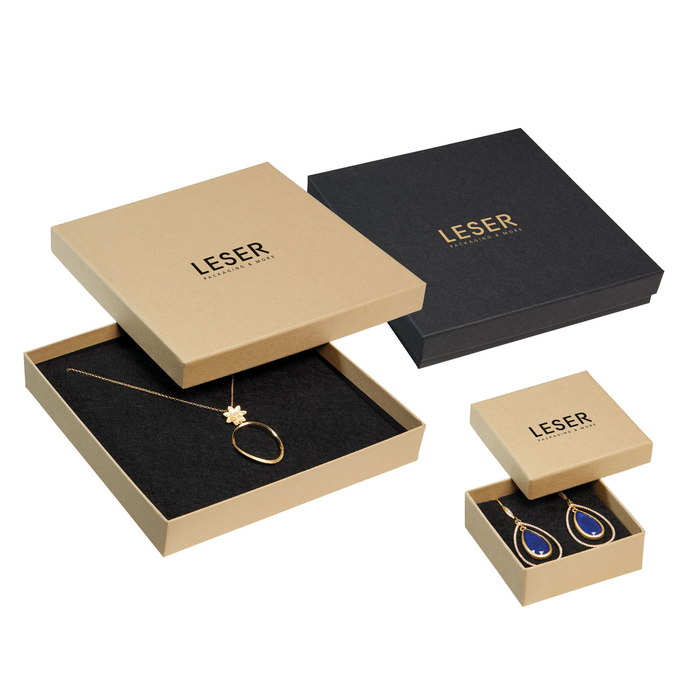 Serie de productos 0150 RECYCLE como embalaje sostenible para joyas de LESER