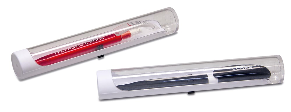 Mit unserer Schreibgerätehülse können Sie große Auflagen an Stiften exklusiv verpacken und verschenken