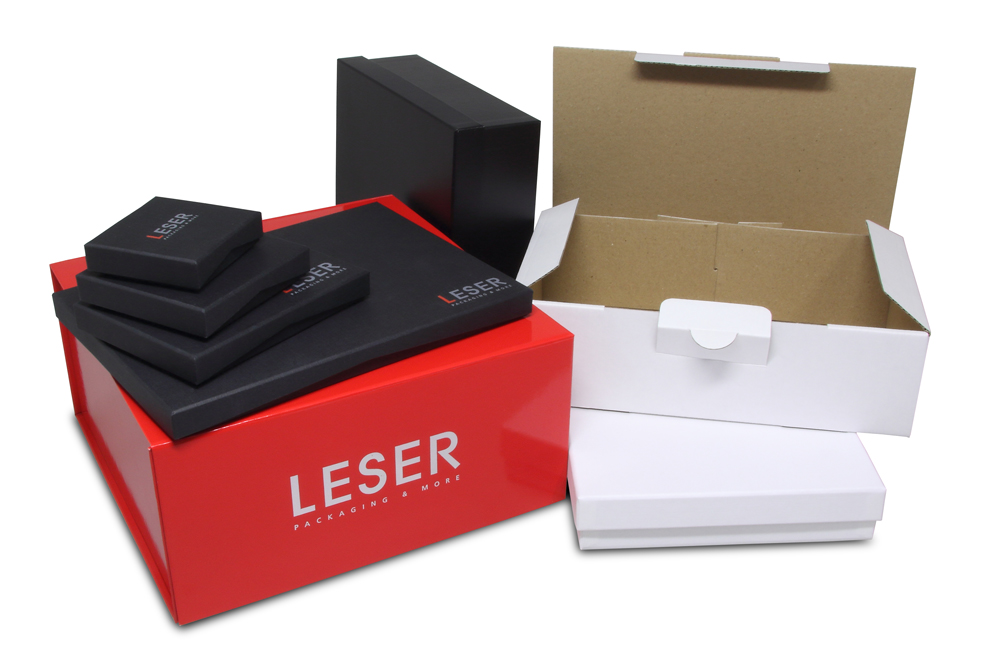 LESER Startup Package | Boîtes et emballages en petites quantités pour Startups | Boîtes cloche, cartons d'expédition, boîtes à bijoux plates et boîtes magnétiques