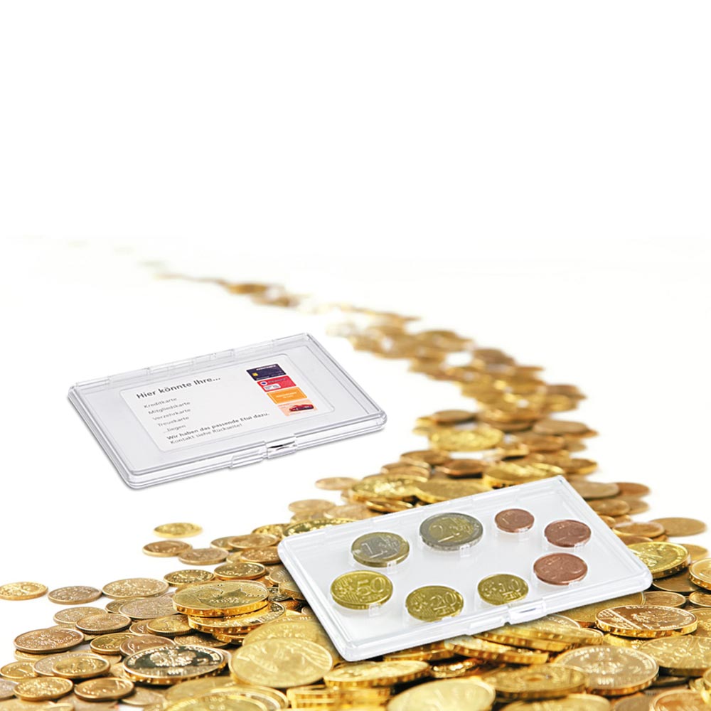 Étui en plastique pour cartes et pièces en euros