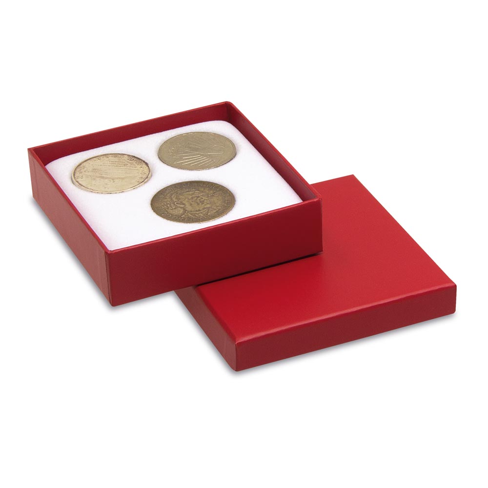 Caja de cartón para monedas en un bonito tono de rojo